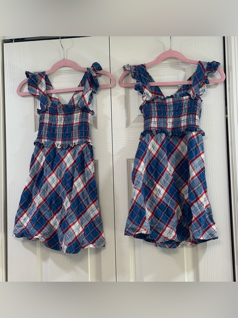 Girls Blue Red Plaid Sundress Twins